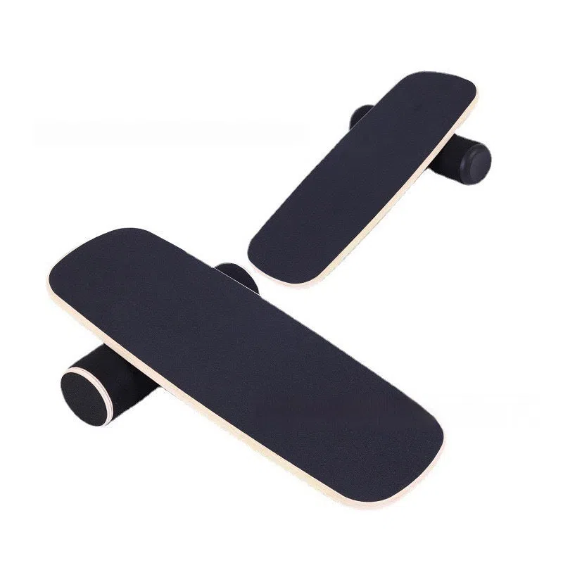 Black pine wood balance board measuring 73x28 cm for fitness training