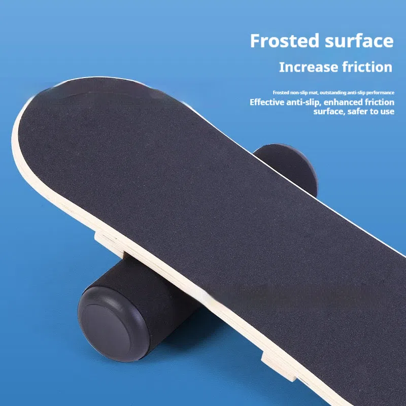 Black pine wood balance board measuring 73x28 cm for fitness training