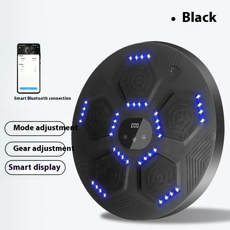 Smart music boxing machine reaction target hanging on wall with matching training gloves