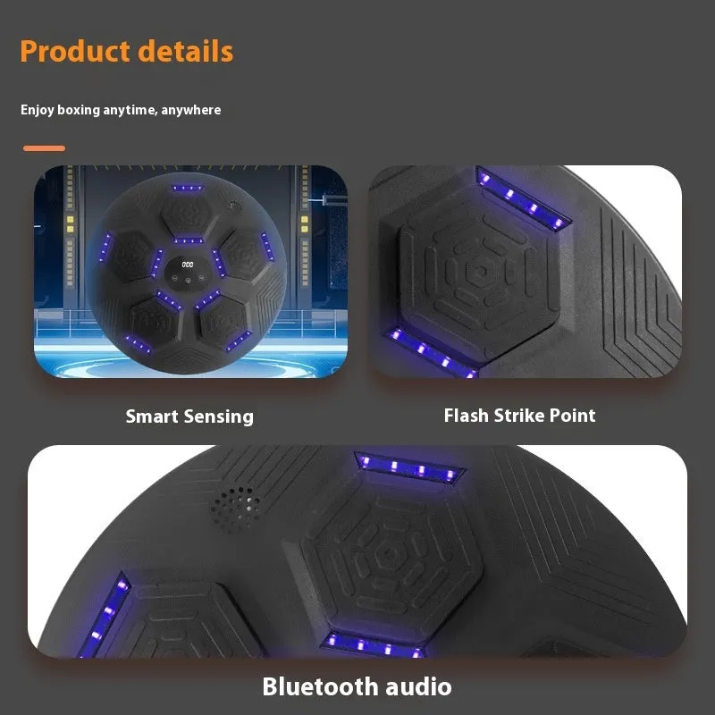 Smart music boxing machine reaction target hanging on wall with matching training gloves