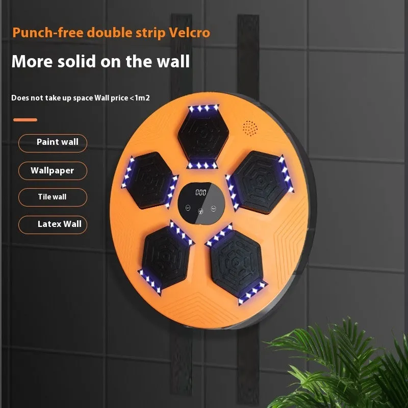 Smart music boxing machine reaction target hanging on wall with matching training gloves