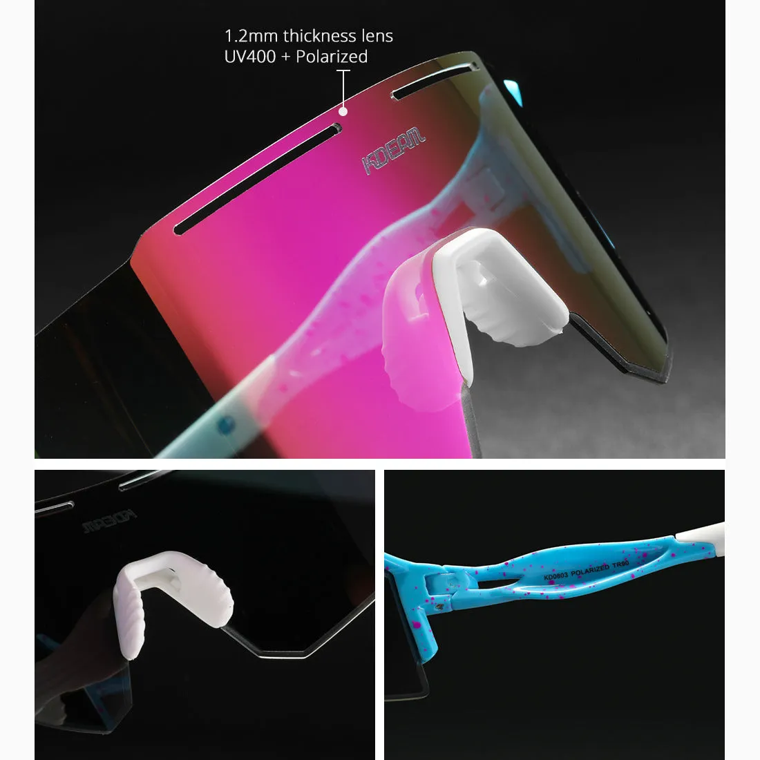Polarised sports sunglasses with TR90 frameless design in multiple colour options for cycling and running