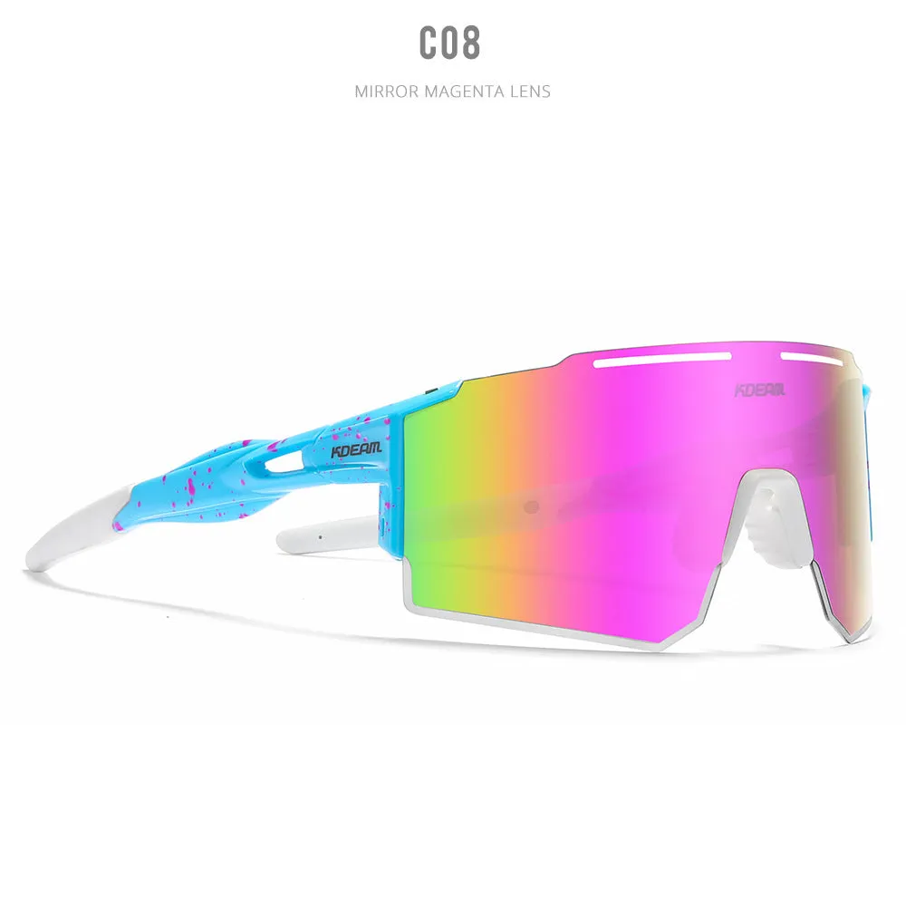 Polarised sports sunglasses with TR90 frameless design in multiple colour options for cycling and running