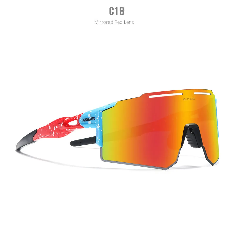 Polarised sports sunglasses with TR90 frameless design in multiple colour options for cycling and running