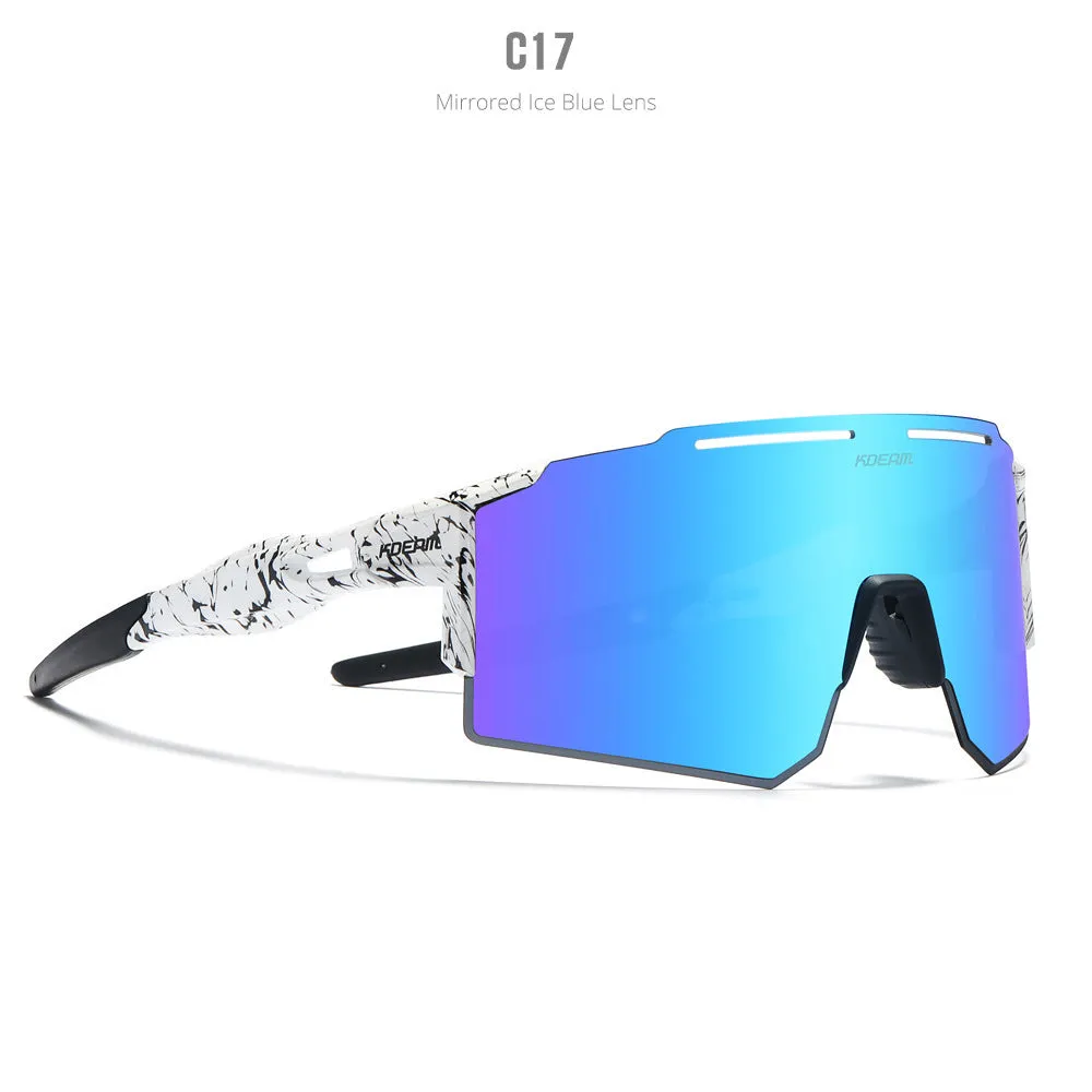 Polarised sports sunglasses with TR90 frameless design in multiple colour options for cycling and running