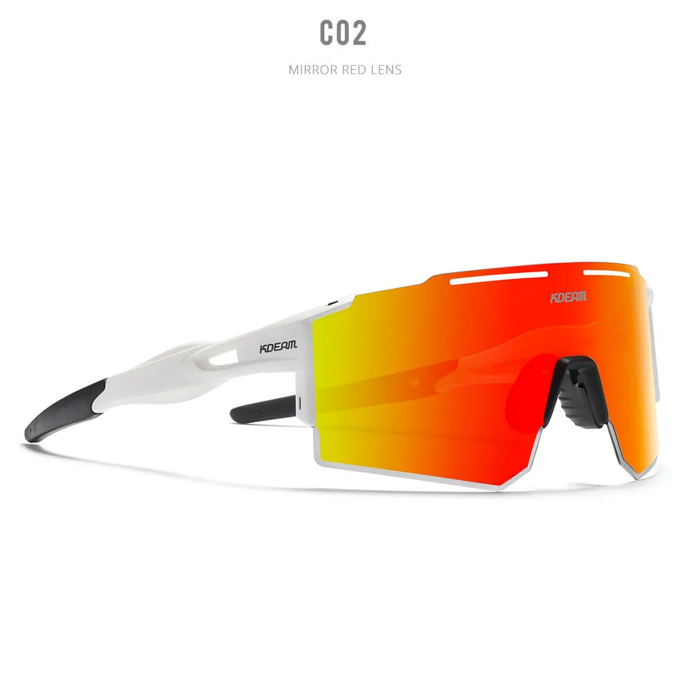 Polarised sports sunglasses with TR90 frameless design in multiple colour options for cycling and running