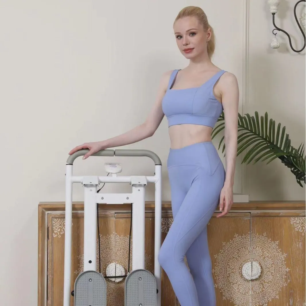 White foldable treadmill climbing machine for home fitness with integrated climbing frame