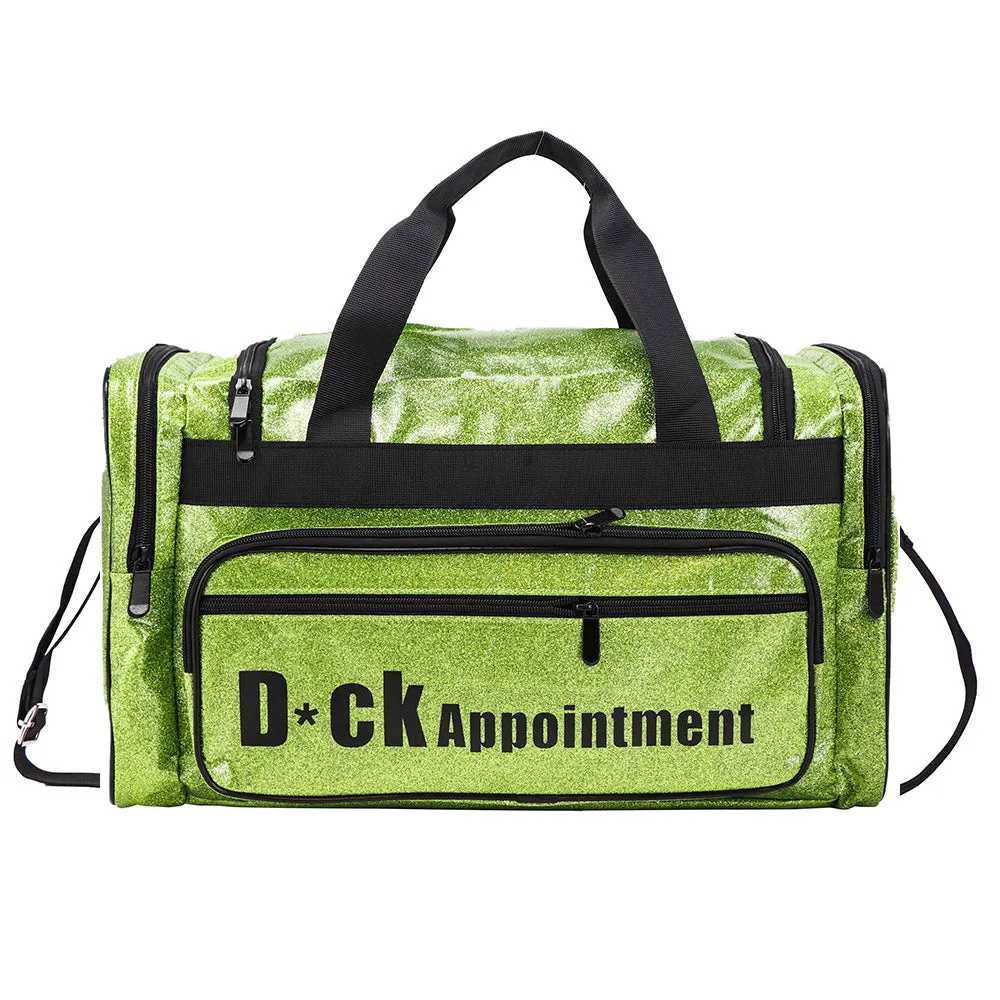 PU leather sports handbag with dry wet separation in blue colour showing 48x26x22cm dimensions