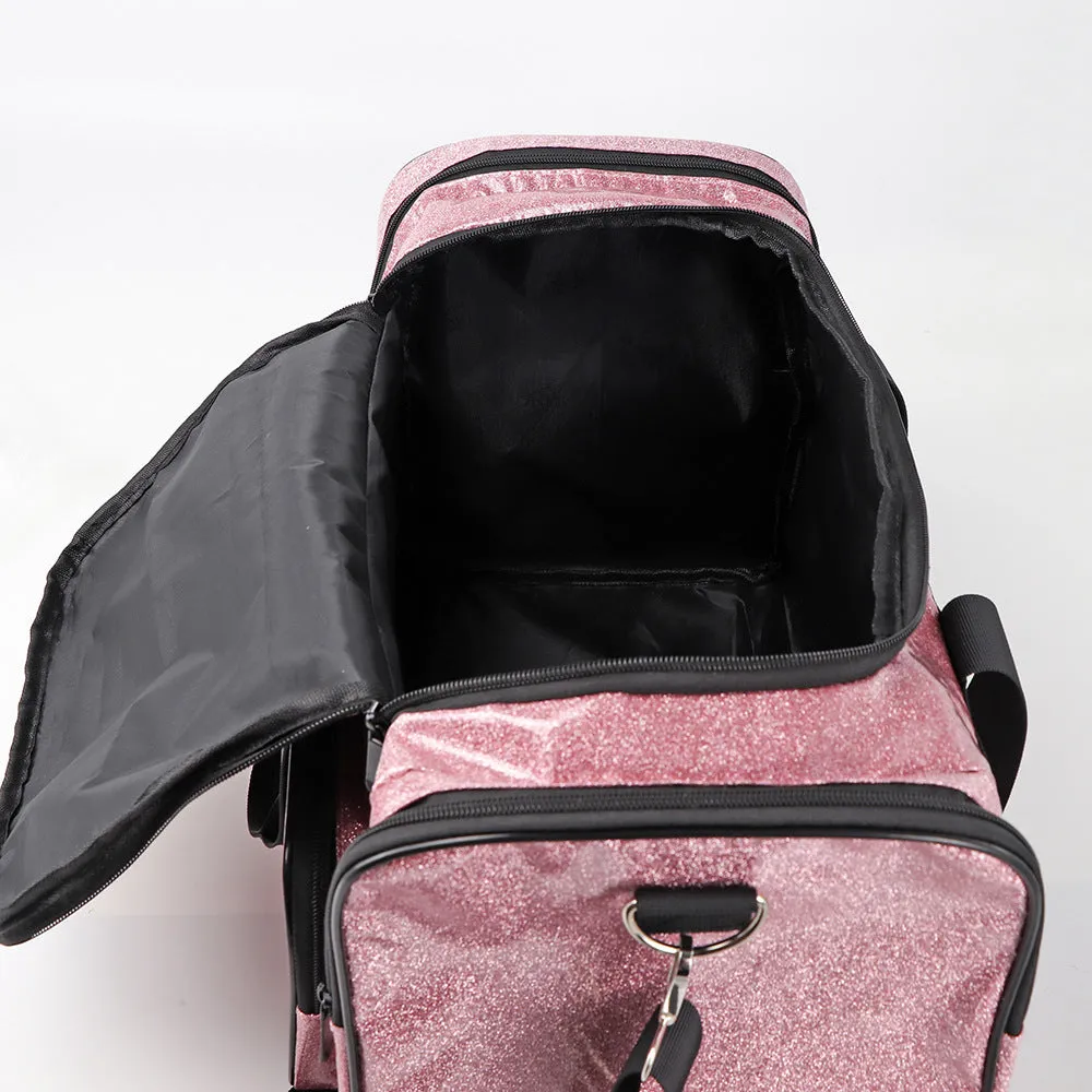 PU leather sports handbag with dry wet separation in blue colour showing 48x26x22cm dimensions