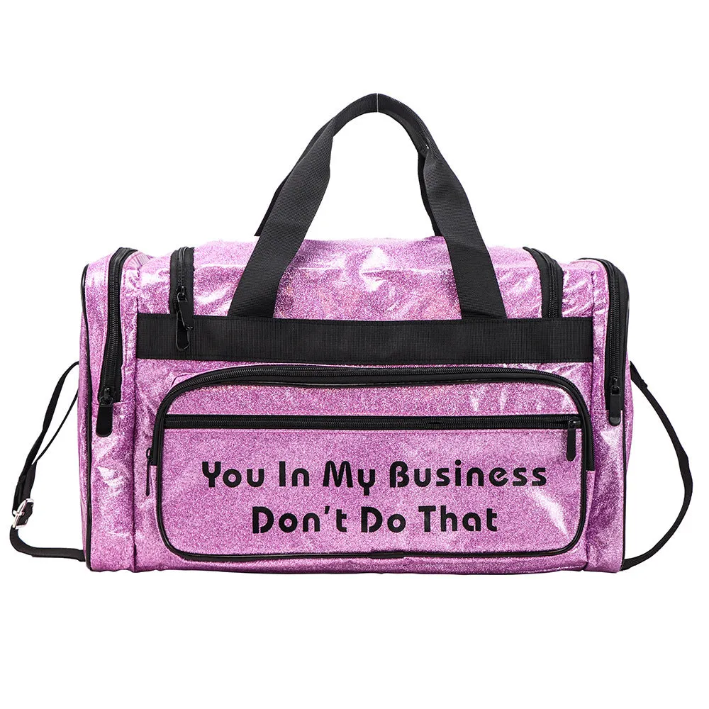 PU leather sports handbag with dry wet separation in blue colour showing 48x26x22cm dimensions