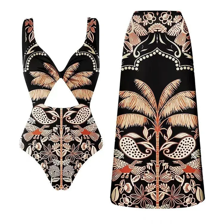 Women's black one-piece swimsuit made from polyester fabric for beach and pool use.