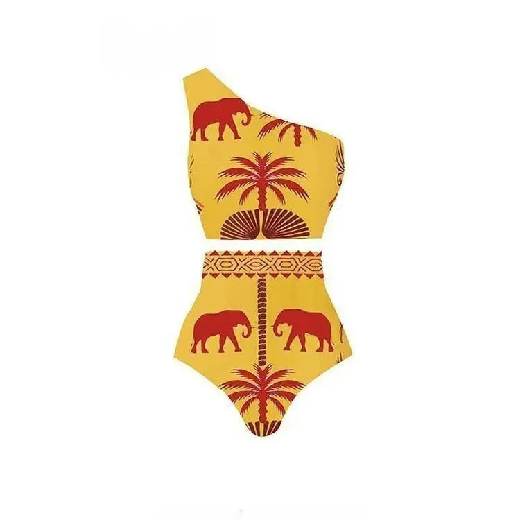 Women's black one-piece swimsuit made from polyester fabric for beach and pool use.