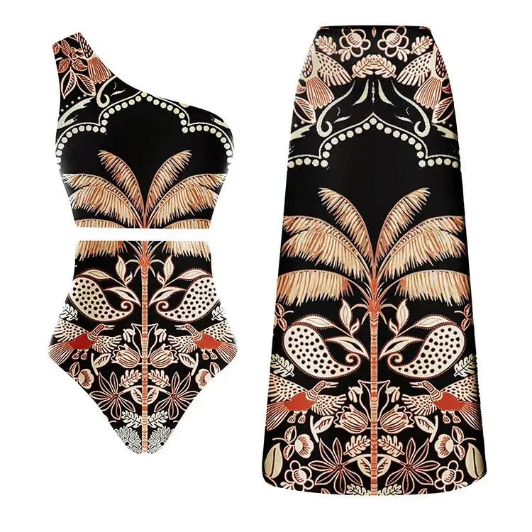 Women's black one-piece swimsuit made from polyester fabric for beach and pool use.