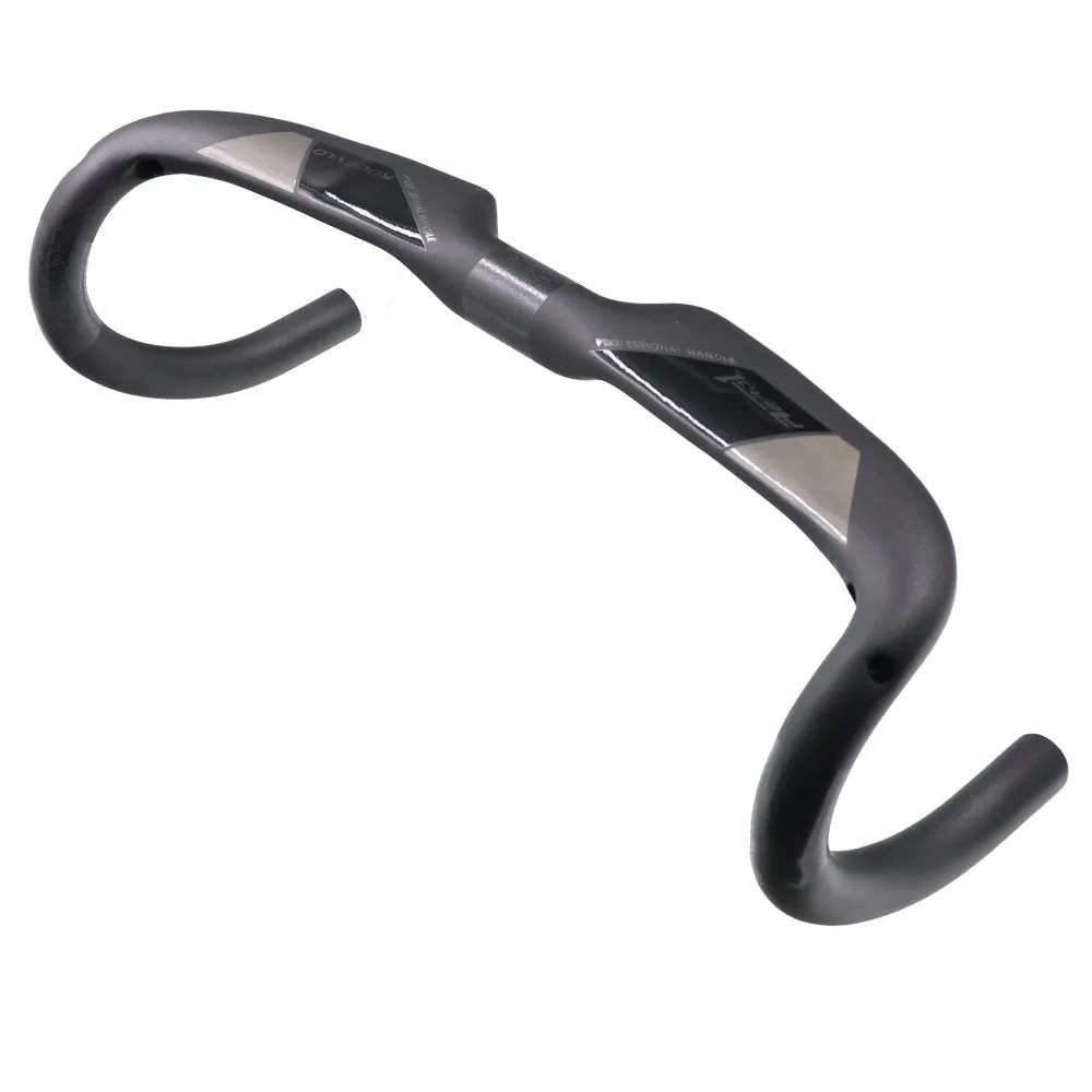 Wei Bike matt carbon fibre bent profile road bicycle handlebar showing its shape