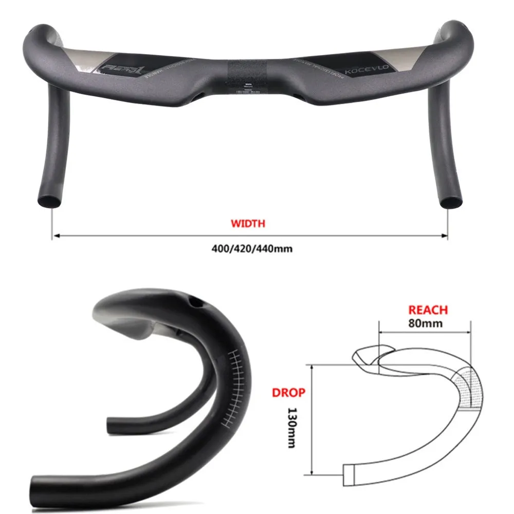 Wei Bike matt carbon fibre bent profile road bicycle handlebar showing its shape