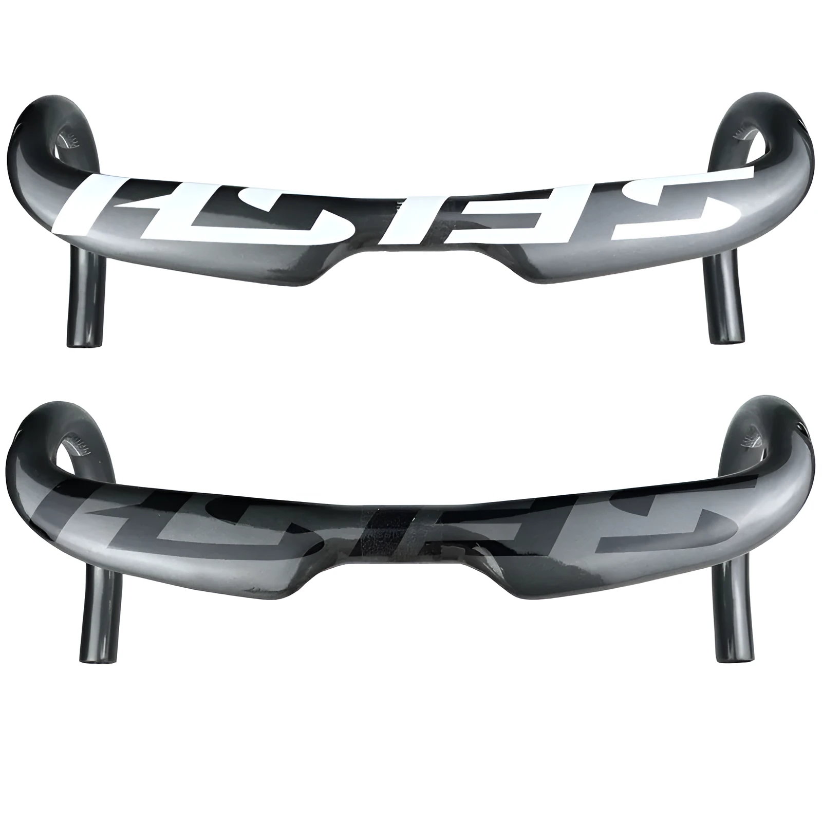 Carbon fibre road bike drop handlebar shown in black, white, or matte white finish, with 31.8mm clamp.