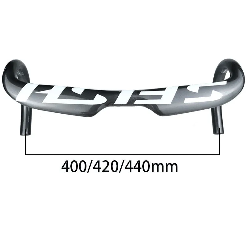 Carbon fibre road bike drop handlebar shown in black, white, or matte white finish, with 31.8mm clamp.