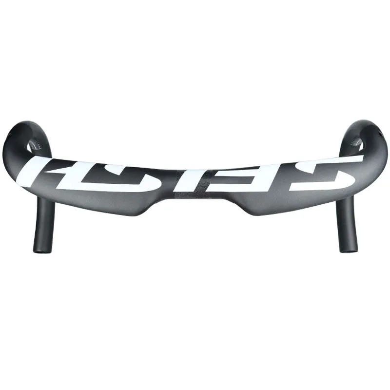 Carbon fibre road bike drop handlebar shown in black, white, or matte white finish, with 31.8mm clamp.
