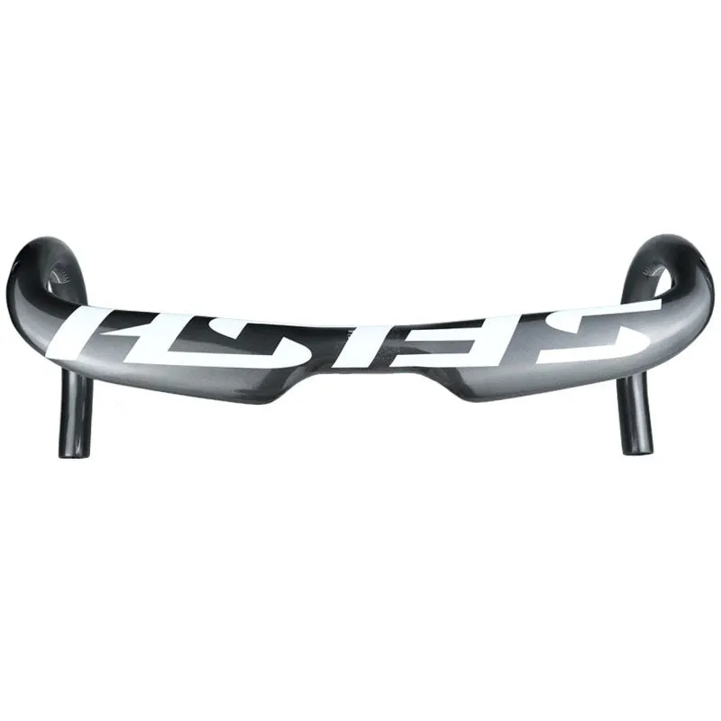 Carbon fibre road bike drop handlebar shown in black, white, or matte white finish, with 31.8mm clamp.