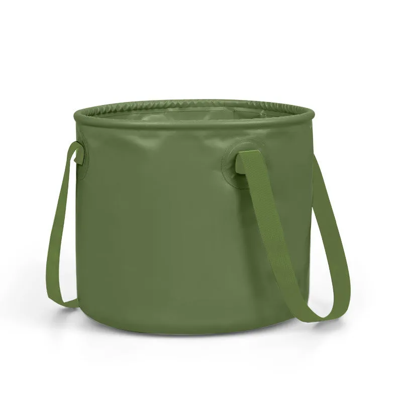 Army green folding telescopic outdoor drainage duct shown extended and collapsed.