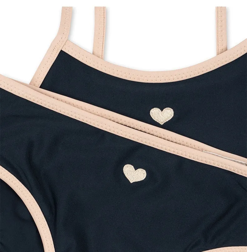 Dark blue baby split swimsuit one-piece for toddler girls, briefs style.