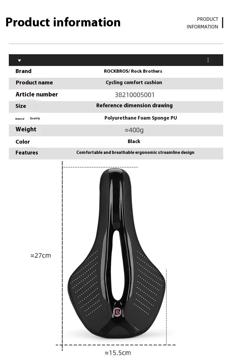 Black and pink mountain bike seat cushion made from PU foam resin sponge material in size M