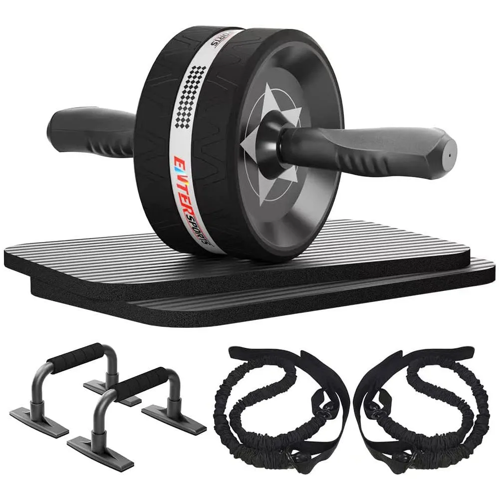 Indoor push-up bracket set with abdominal wheels in red, green, black, and blue colour options
