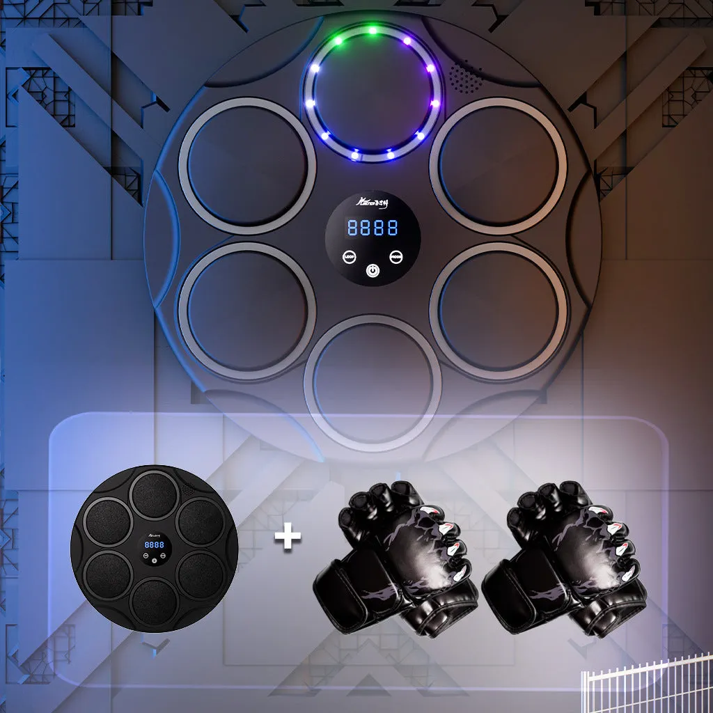 Black Bluetooth boxing target with coloured LED lights and wall mount