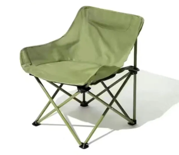 Beige portable folding chair with steel frame and Oxford cloth seat, unfolded for outdoor use.
