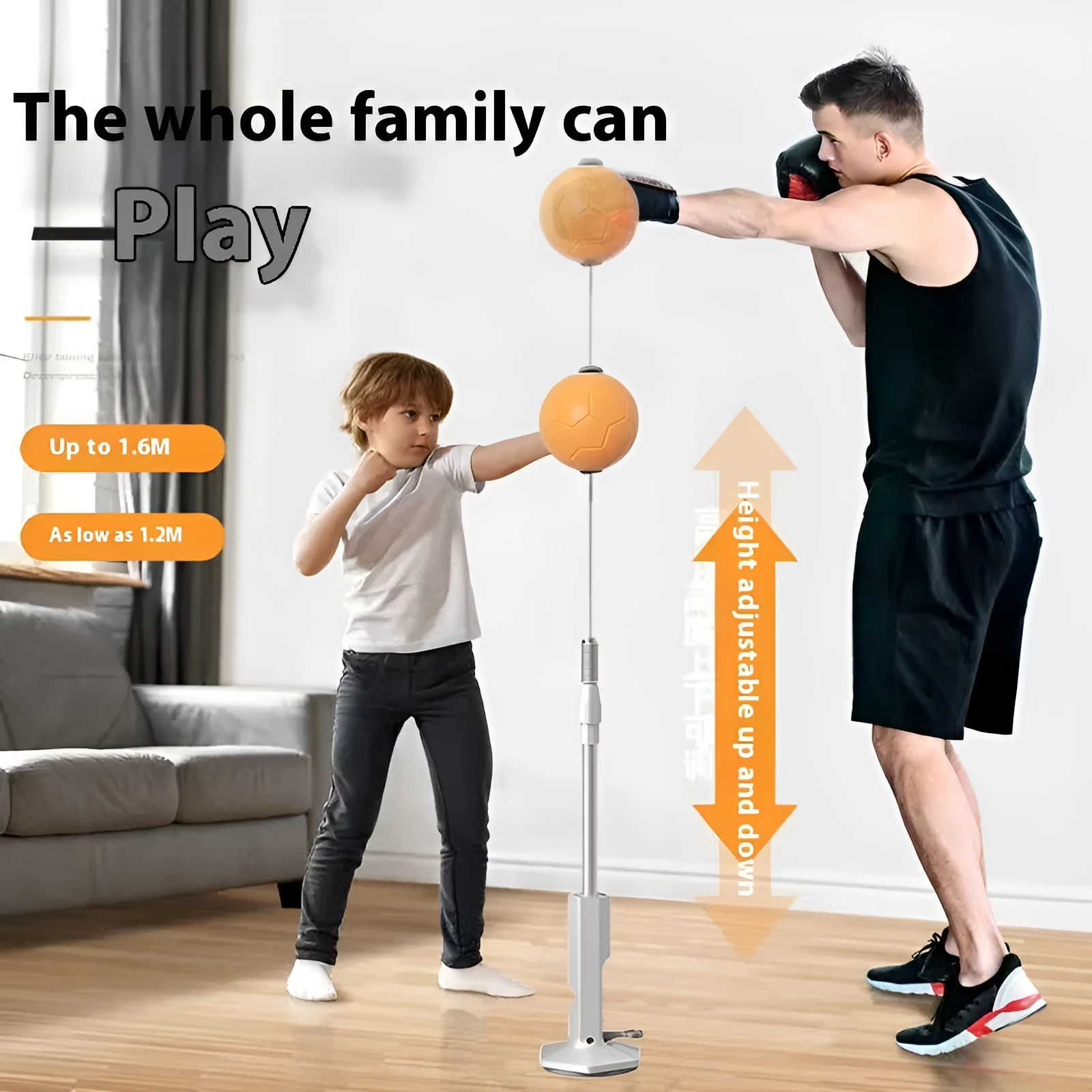 Vertical boxing reaction ball with focus mitts in orange and grey colour options