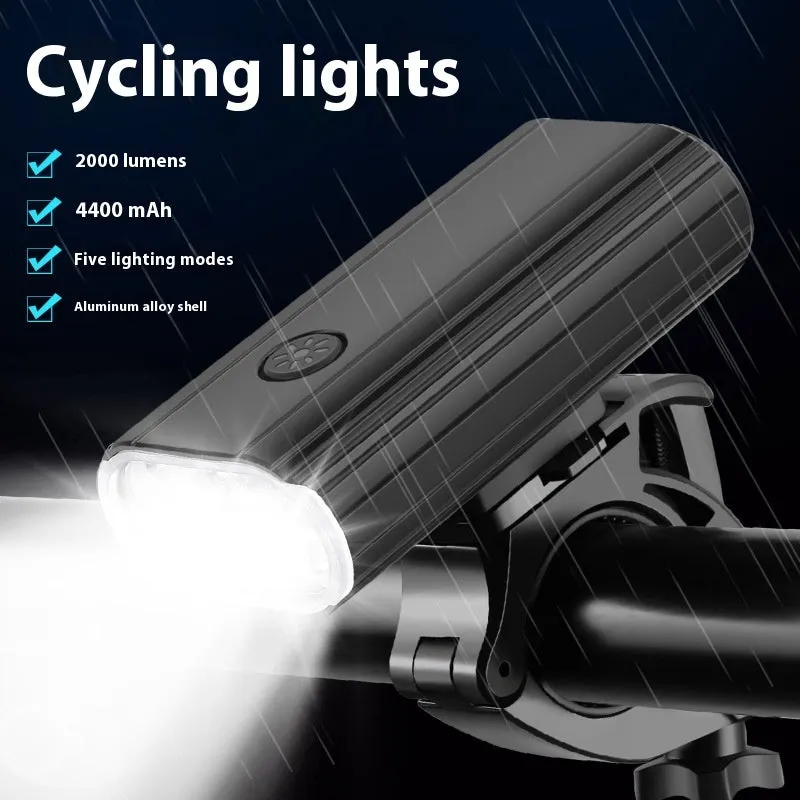Aluminium alloy bicycle headlight showing front lens with six XPT beads and a USB Type-C charging port on the side.