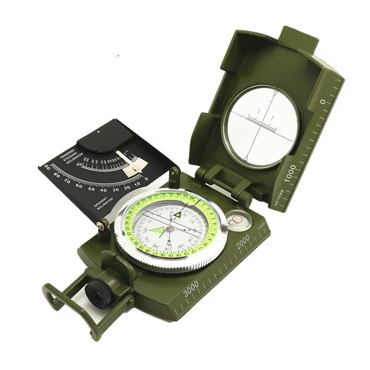 K4074 high-precision professional metal outdoor compass with hanging rope and ring.