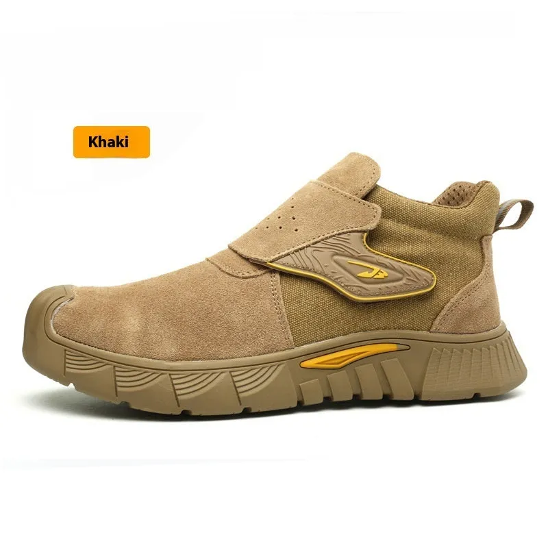 High-top steel toe electric welding shoes with lace-up closure and industrial safety design