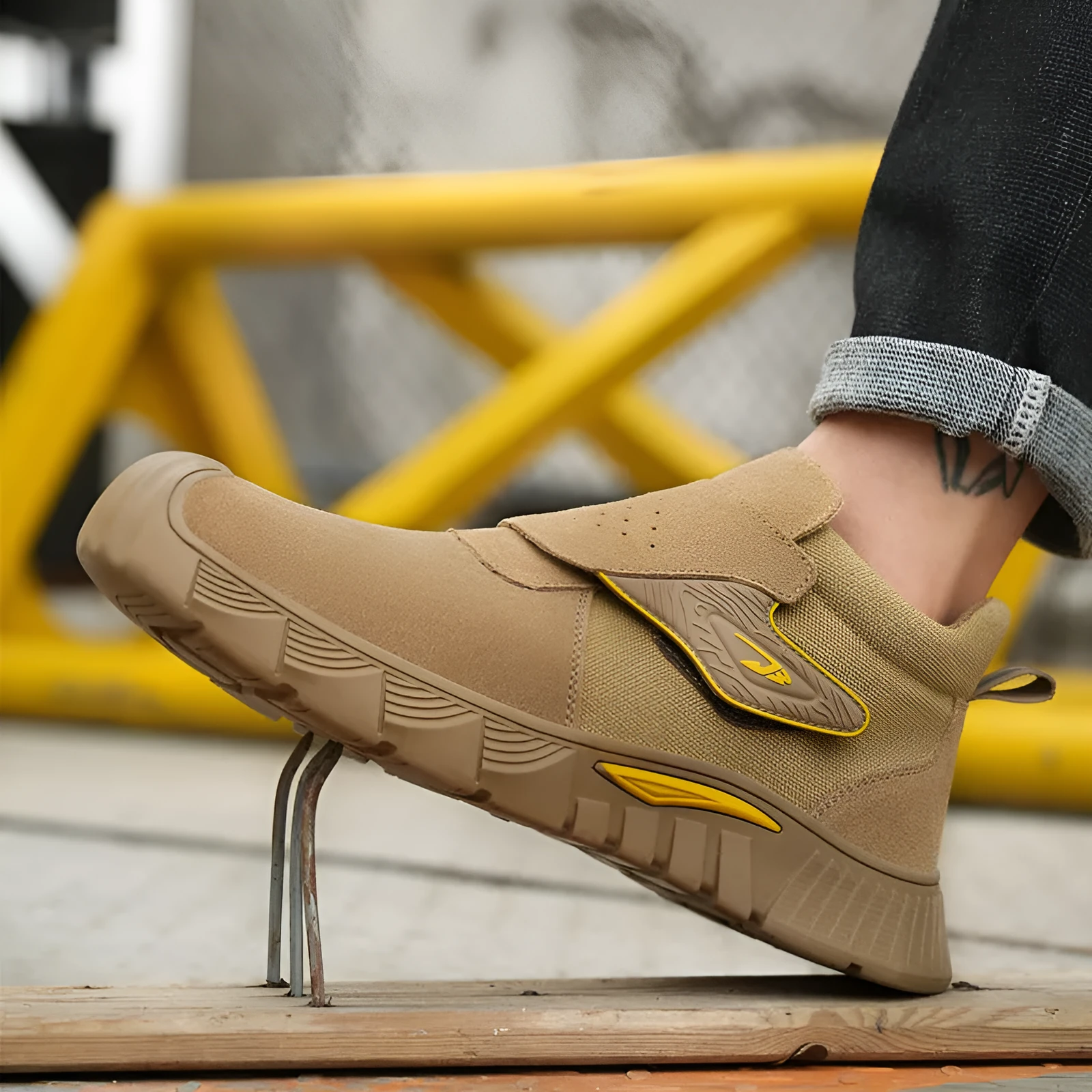 High-top steel toe electric welding shoes with lace-up closure and industrial safety design
