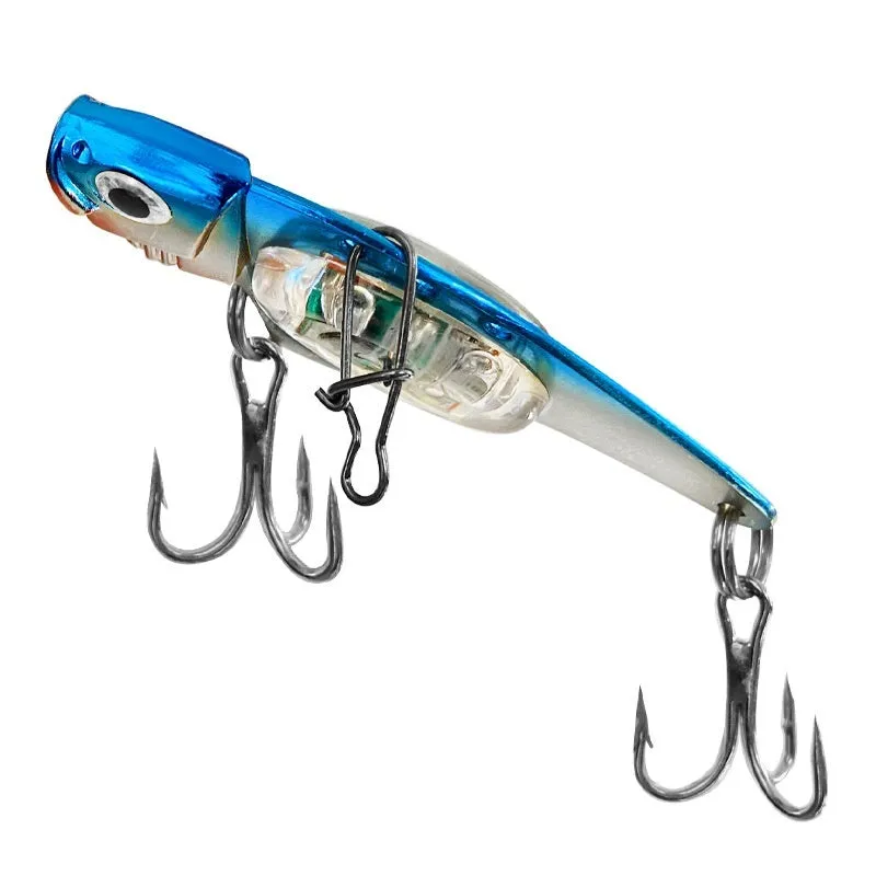 Electronic luminous metal vib fishing lure showing blue body and red body colour options