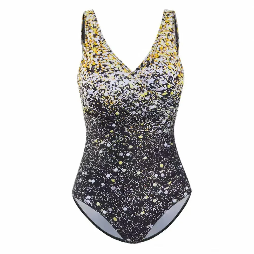 Women's polyester one-piece swimsuit with striped pattern in multiple colour options