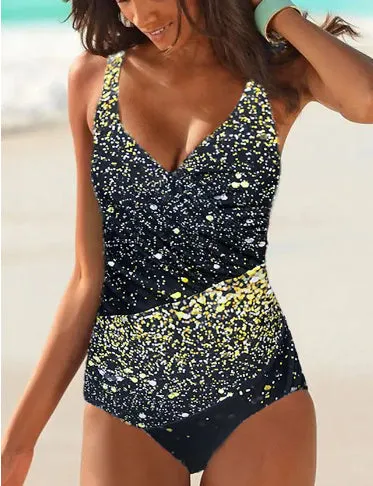 Women's polyester one-piece swimsuit with striped pattern in multiple colour options