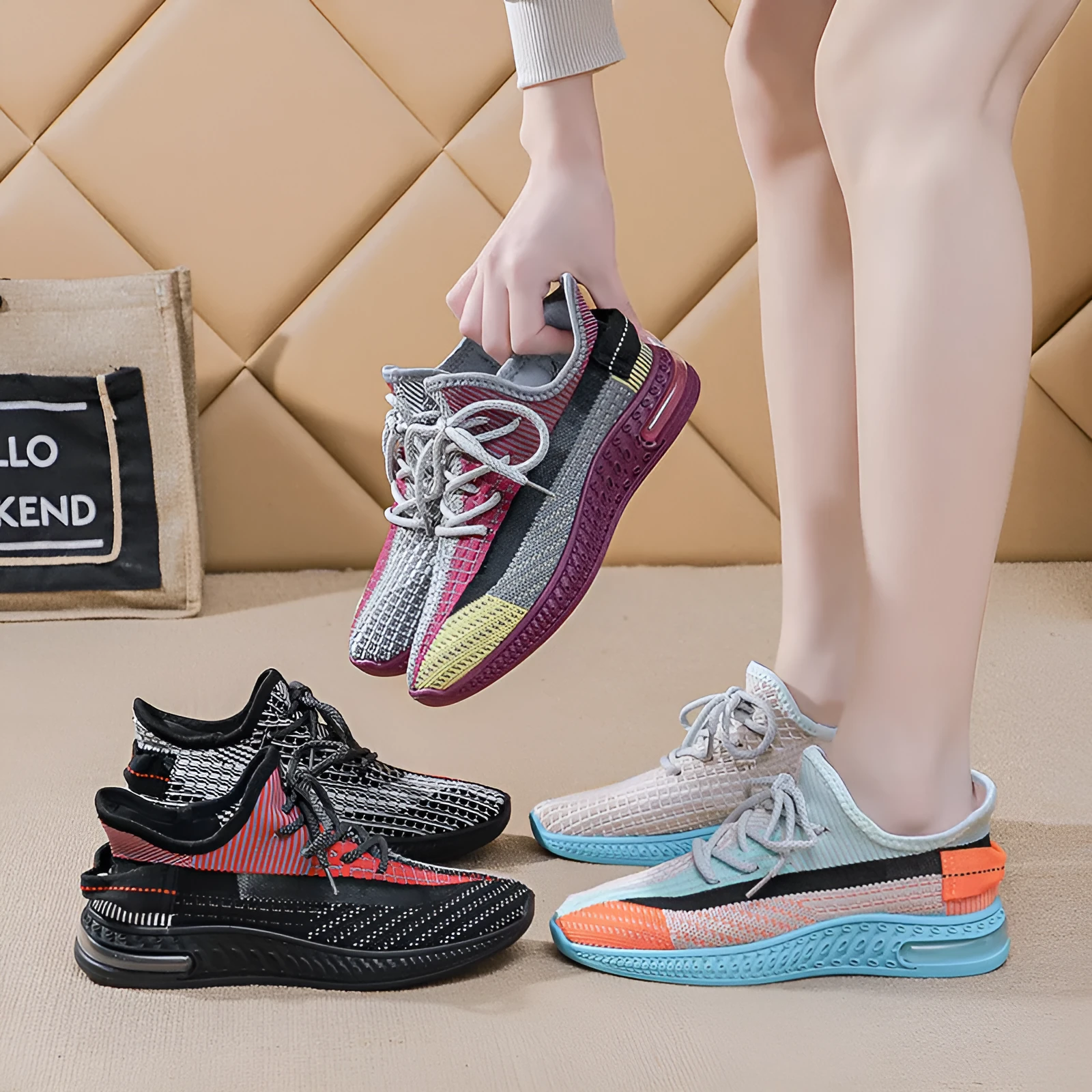 Women's purple casual lace-up running shoes with a round toe and flat plastic sole.