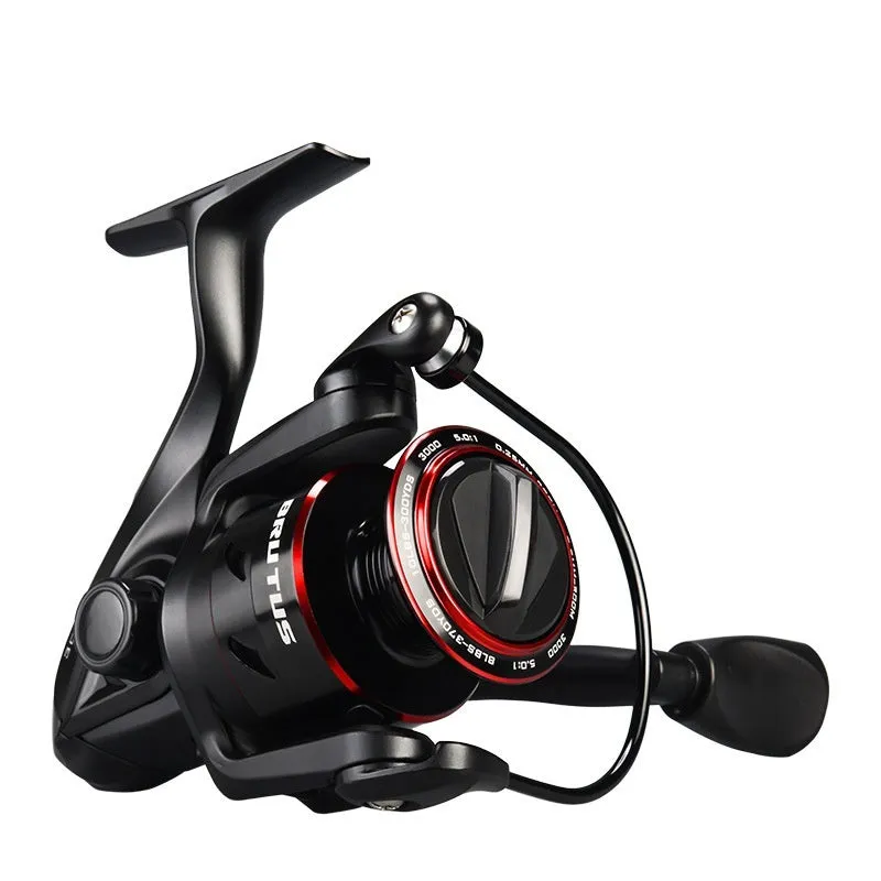 All-metal spinning fishing reel shown in 2000, 3000, 4000, and 5000 series sizes for telescopic rod fishing.