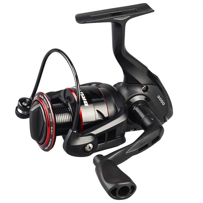All-metal spinning fishing reel shown in 2000, 3000, 4000, and 5000 series sizes for telescopic rod fishing.