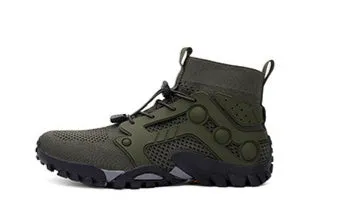 Outdoor climbing boots with Flyknit upper and rubber sole in army green colour