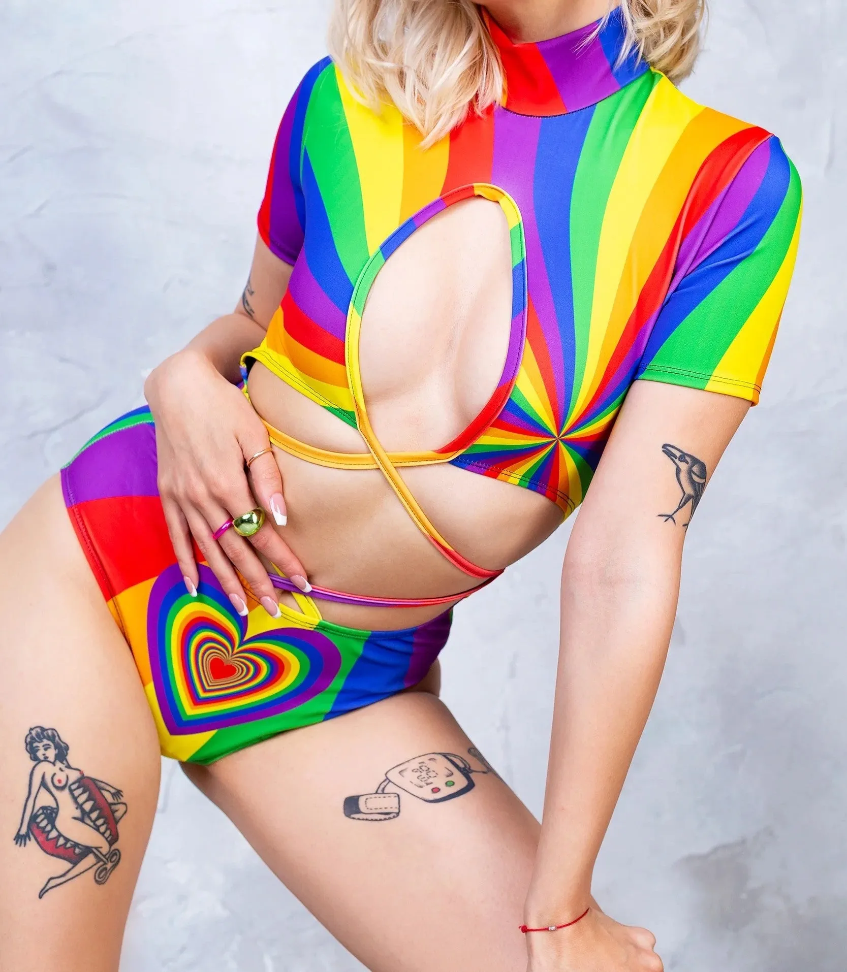 Women's high collar tie long sleeve swimsuit in polyester fabric shown in available colours