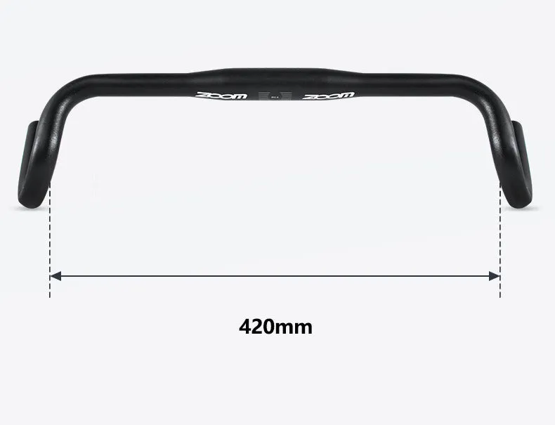 Black aluminium alloy bent handlebar for road bike with 420mm width and 31.8mm clamp diameter