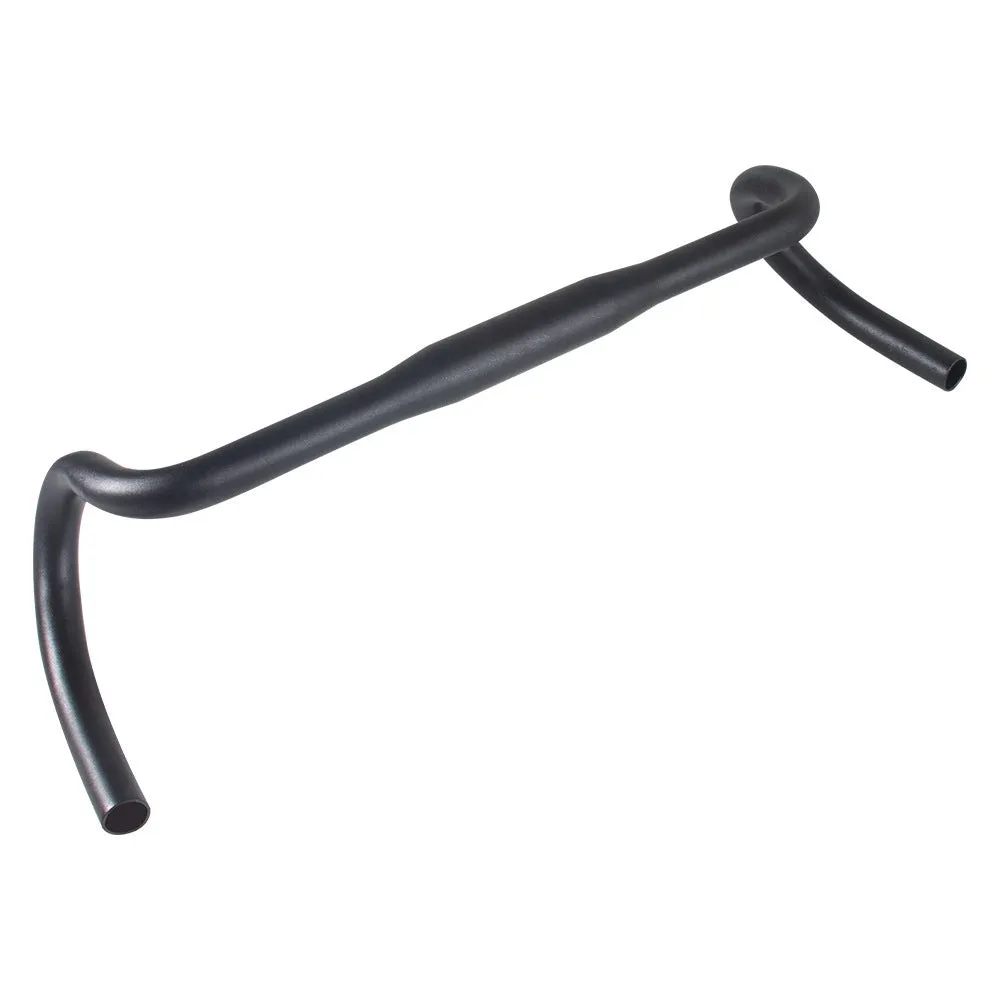 Black aluminium alloy bent handlebar for road bike with 420mm width and 31.8mm clamp diameter