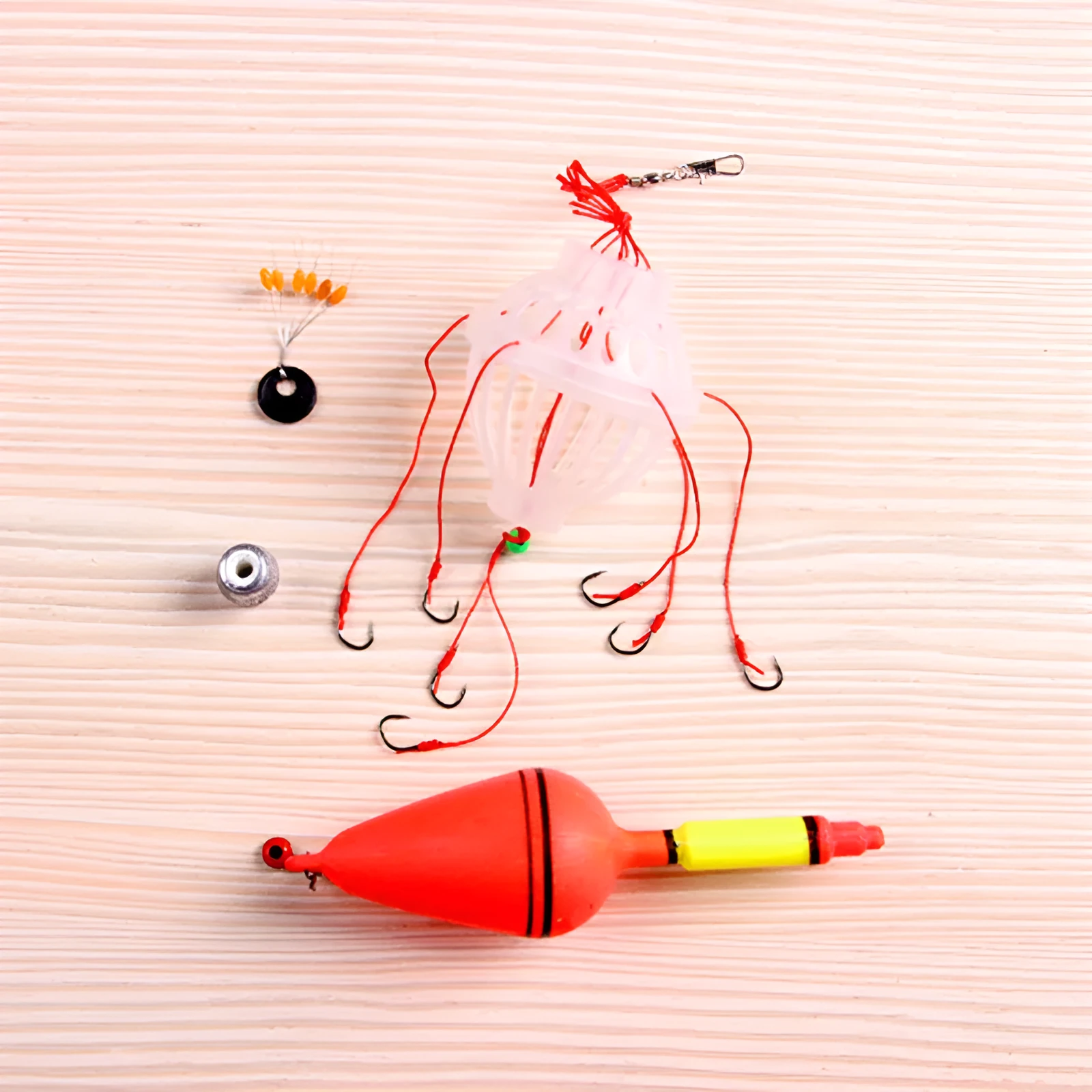 Silver carp bighead fishing set with barbed No. 9 hooks and fishing float combination for ocean beach fishing