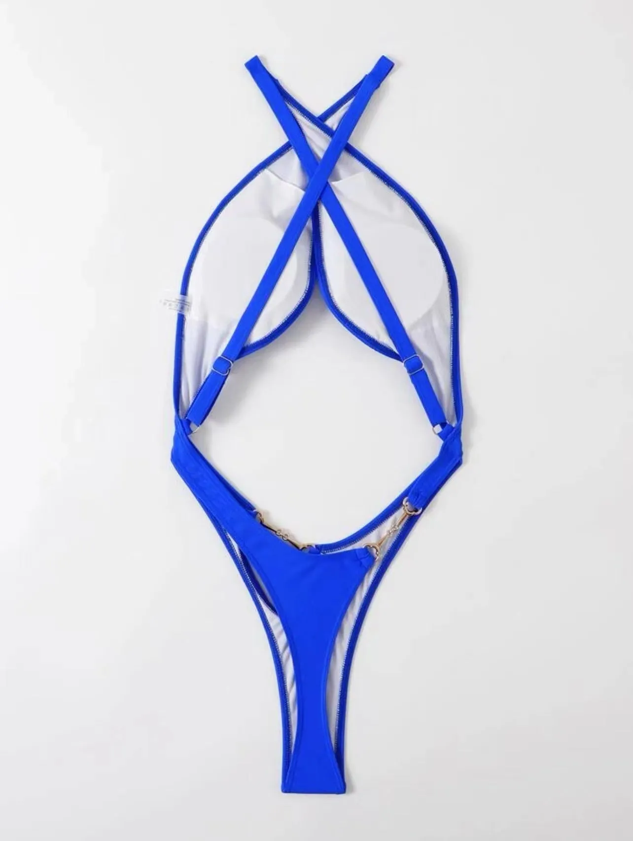 Solid blue or black women's one-piece swimsuit bikini on a mannequin.