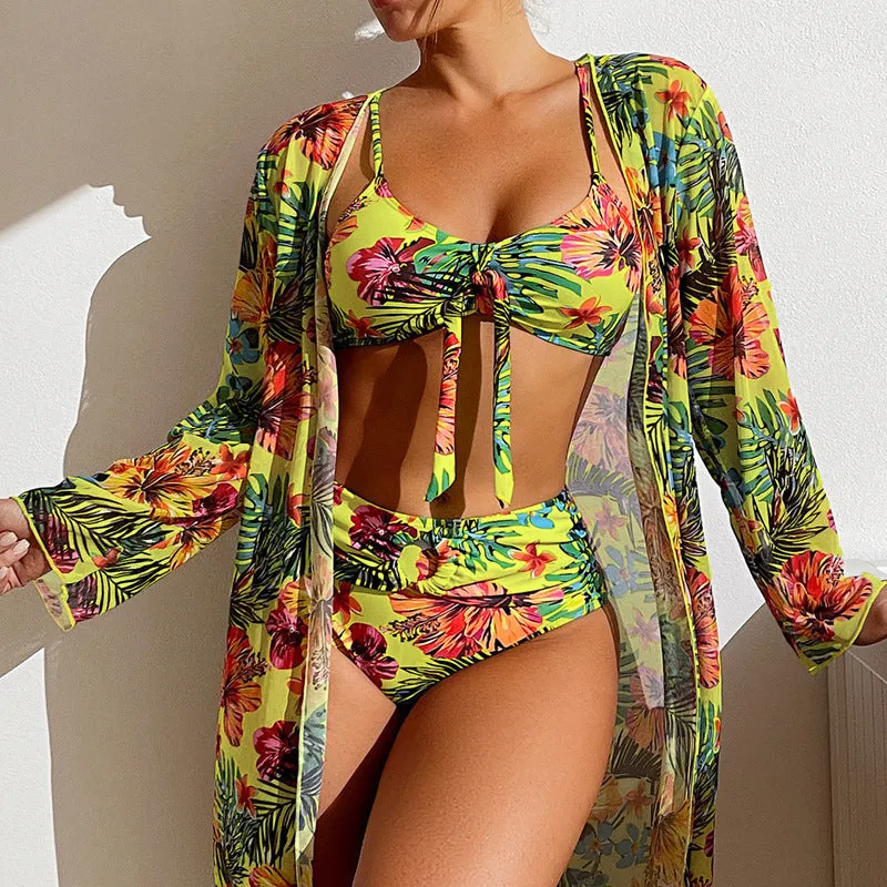Women's plus size long blouse split bikini swimsuit in polyester leisure style