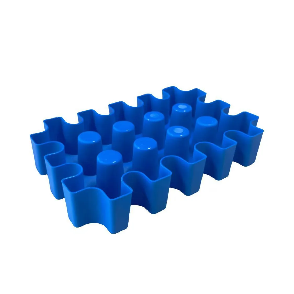 Blue plastic reusable ice block maker tray for outdoor coolers and camping.
