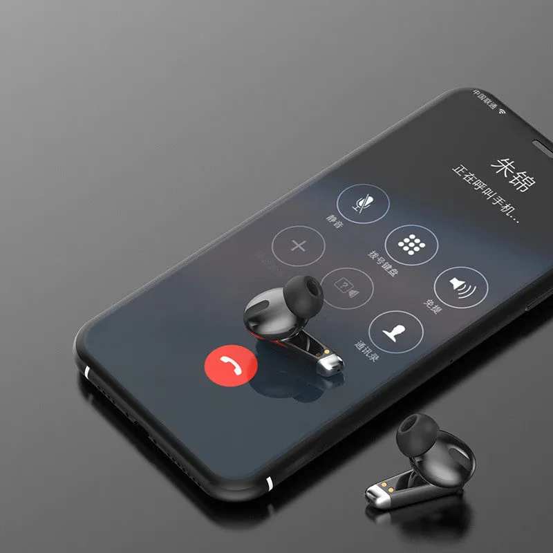 Black Bluetooth earphones with digital display charging case and touch controls