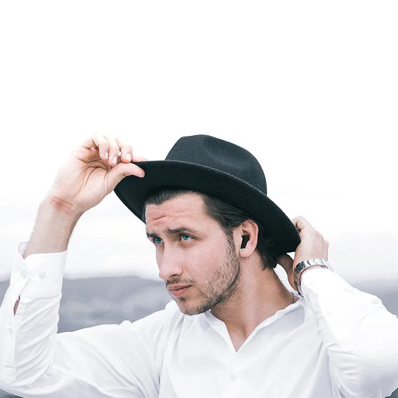 Black Bluetooth earphones with digital display charging case and touch controls
